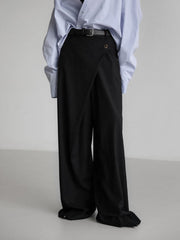 Irregular Wide-Leg High-Waist Floor-Length Trousers No belt