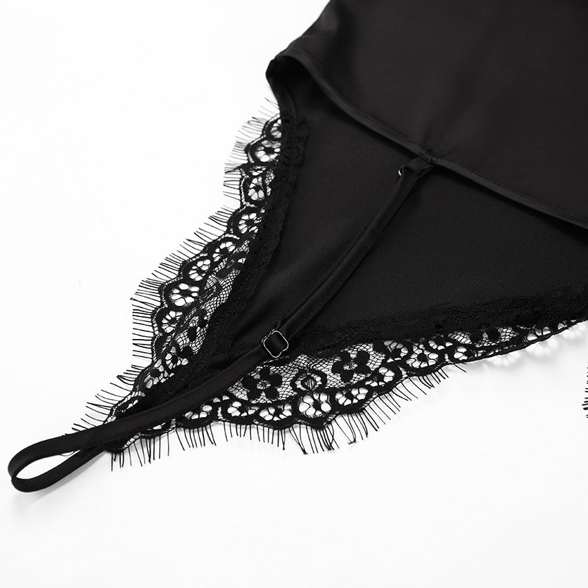 Black Lace-trimmed Irregular Slip Dress