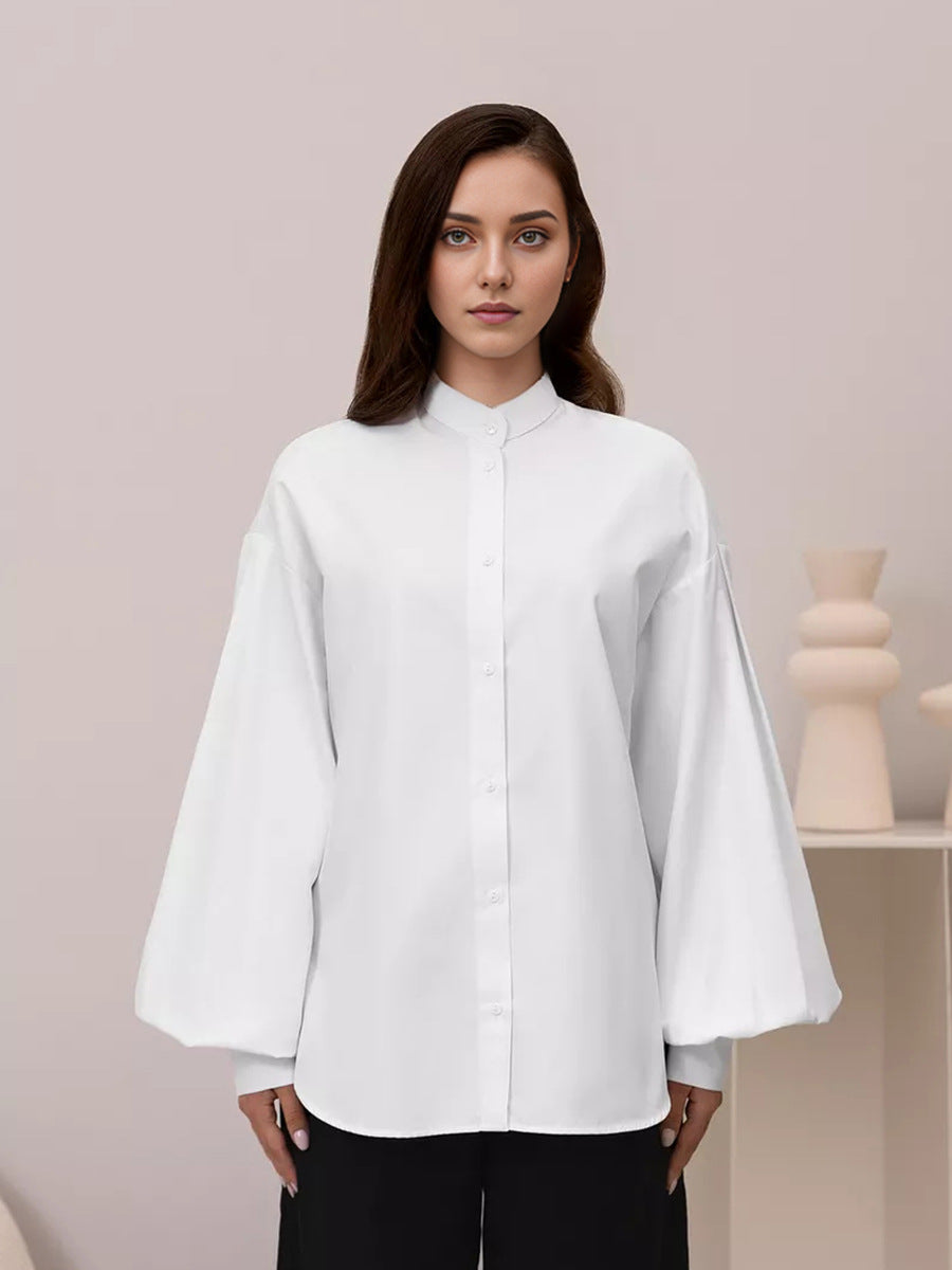 Lapel Lantern Sleeve  Shirt