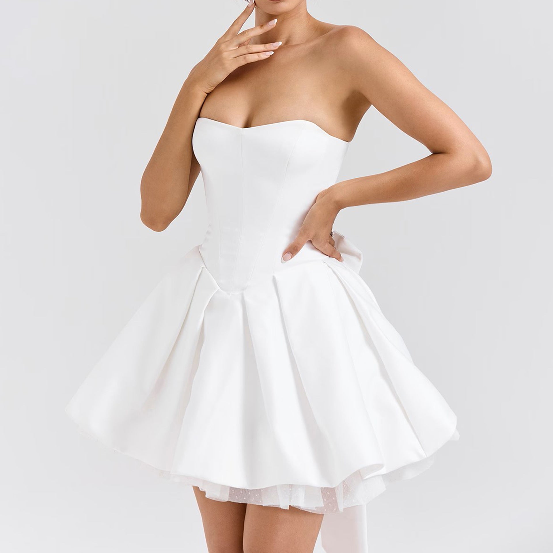 Satin Strapless Bow Mini Gown