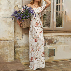 Strapless Floral Asymmetric Satin Dress