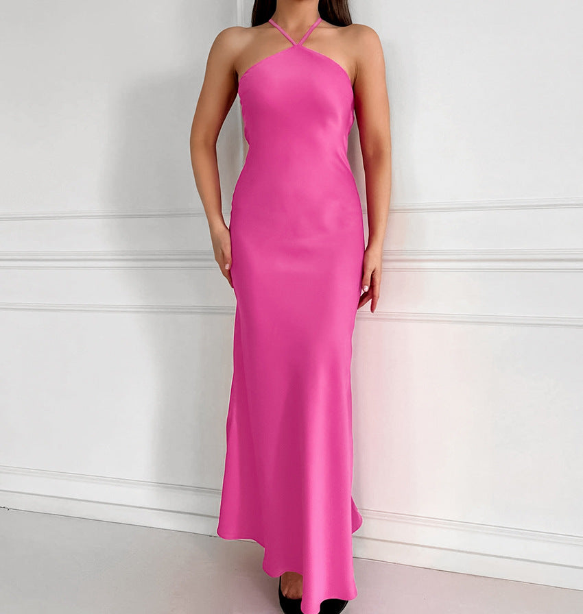 Satin Sleeveless Halter Maxi Dress