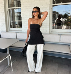 Slit Zipper Strapless Tops