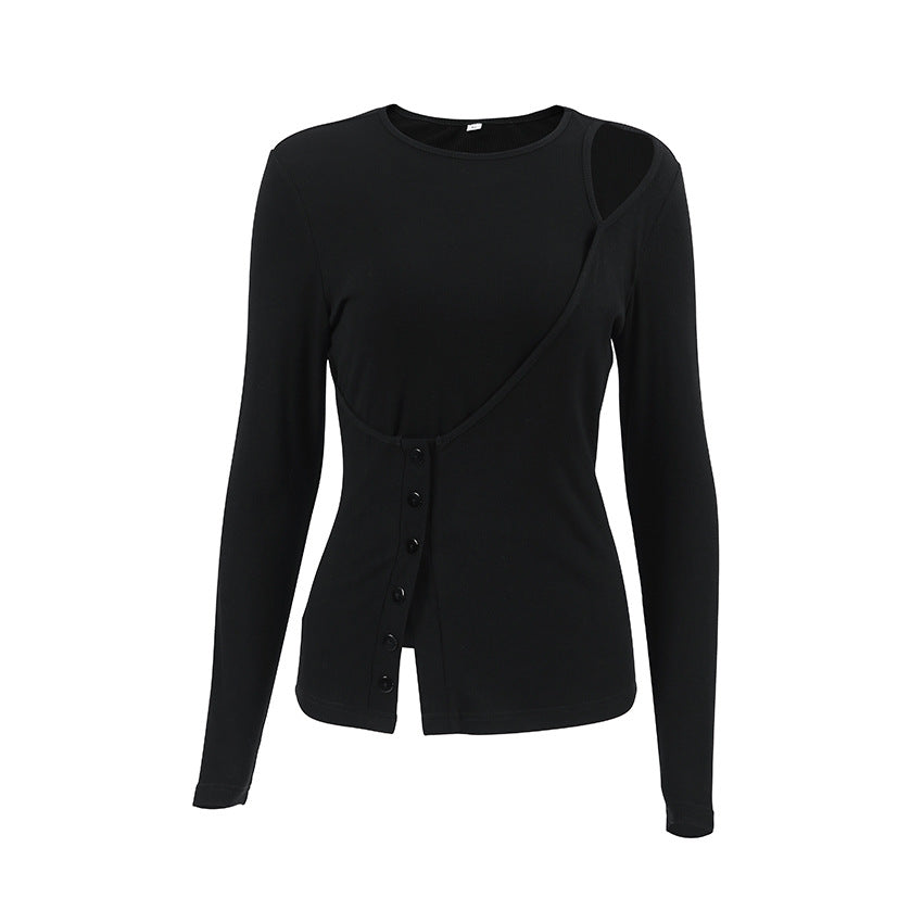 ASYMMETRIC CUTOUT BLACK KNIT TOP