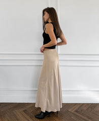 Beige Satin Long Skirt