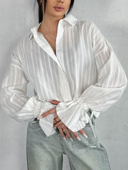 Striped Button-Up Shirt with Flared Cuff Detailing