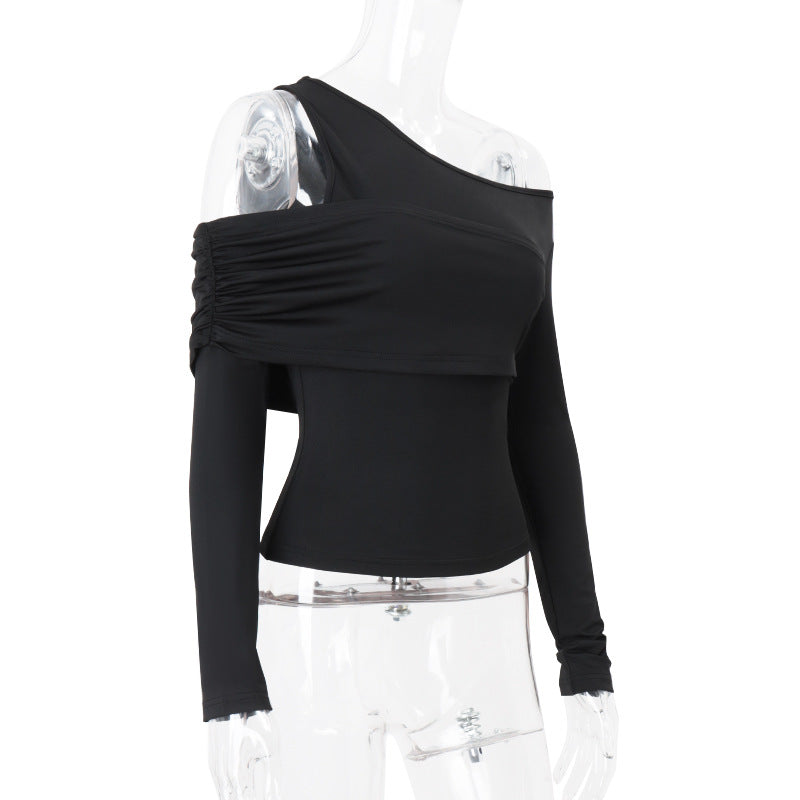 Slim Long Sleeve Cross Wrap  Off Shoulder Crop Top