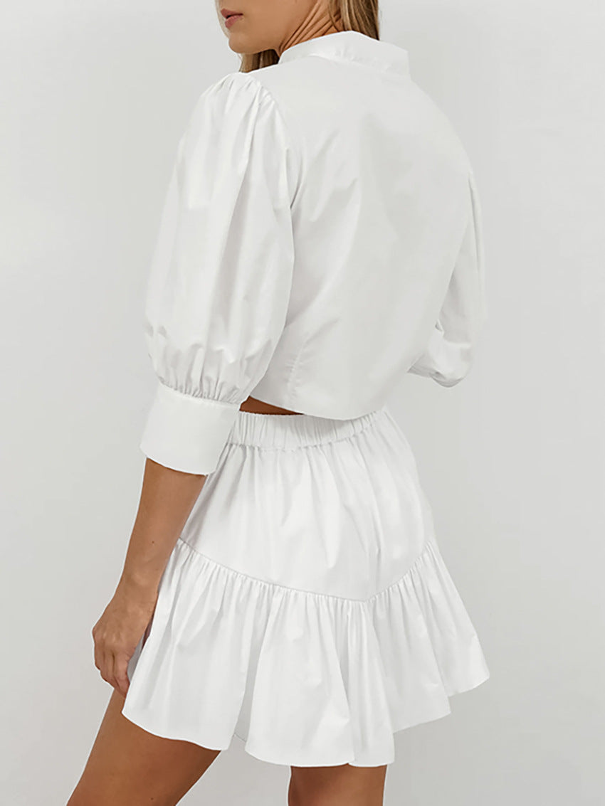 Half Sleeves Blouses + SkirtsTwo Pieces Set