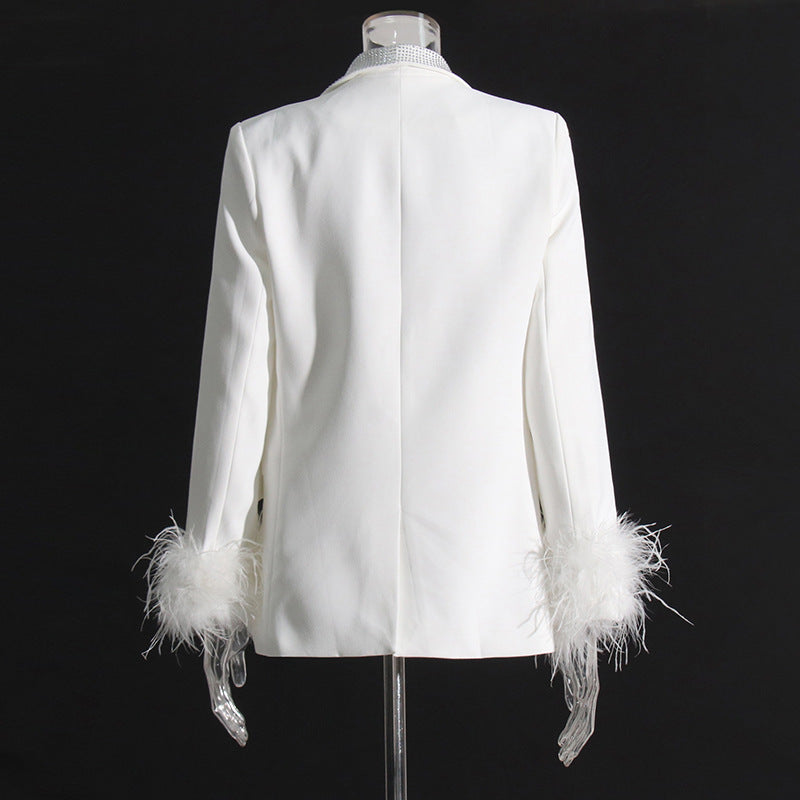 Shawl Lapel Feathered Cuff Blazer