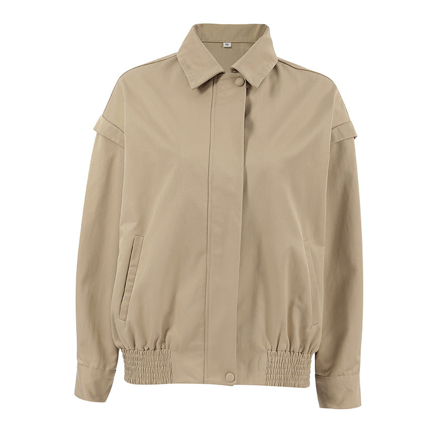 Khaki Lapel Outerwear Jackets