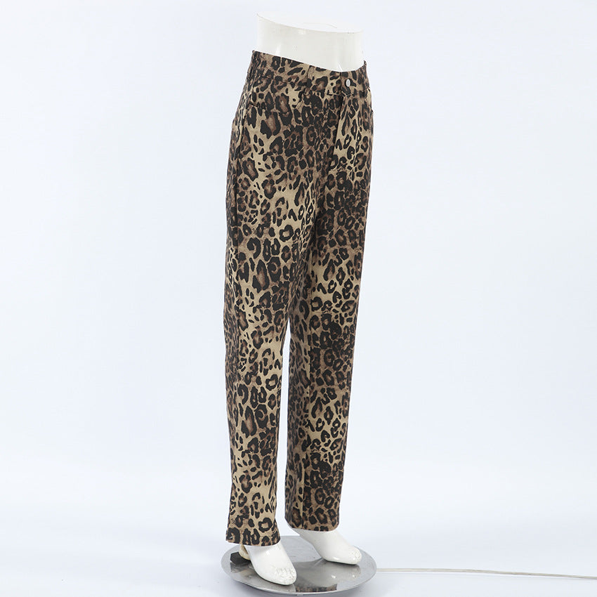 Leopard Print High Waist Long Pants