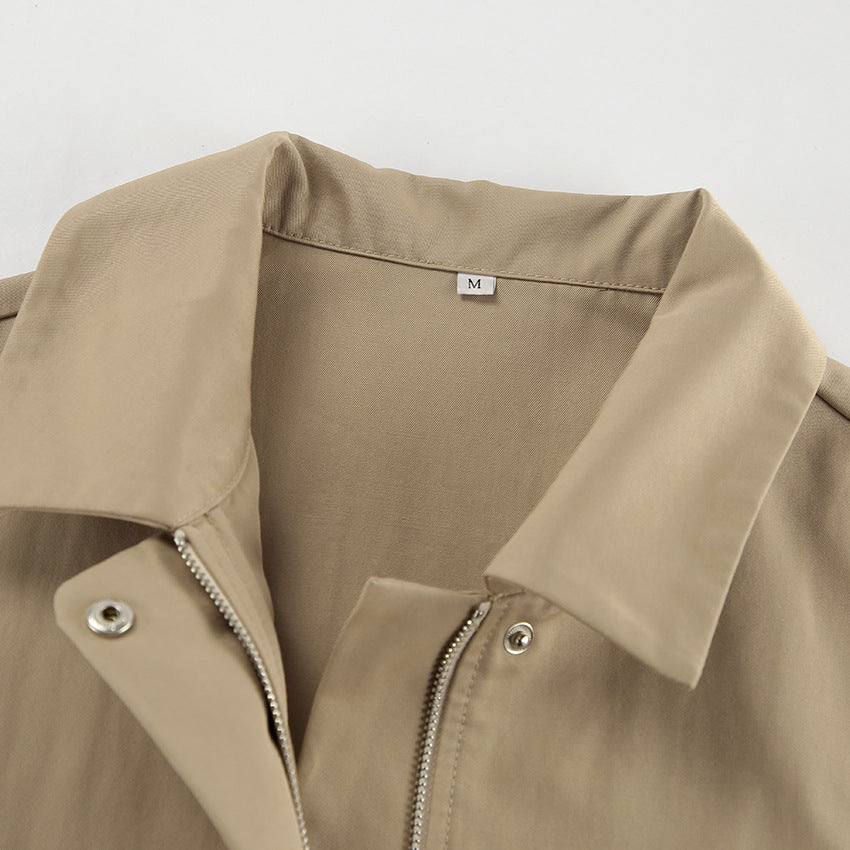 Khaki Lapel Outerwear Jackets