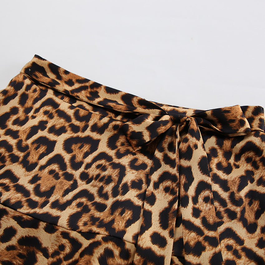Leopard A-Line Mini Lace-Up Skirt