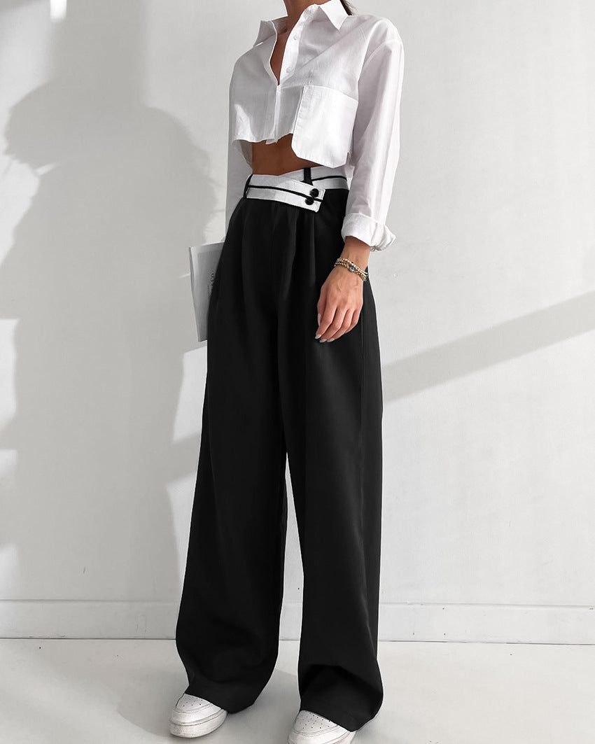 Patchwork Wide Leg High Waisted Pants