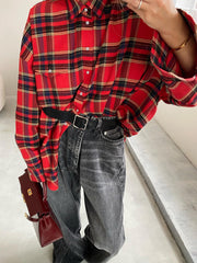 Retro Plaid Loose Long Sleeved Shirt