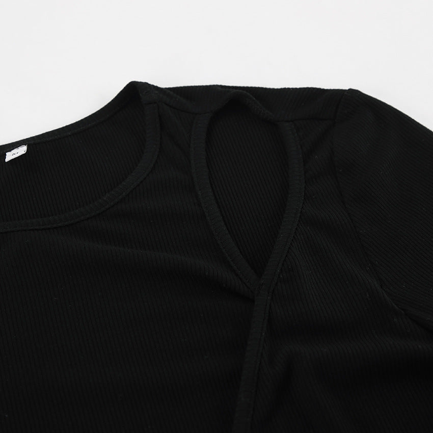 ASYMMETRIC CUTOUT BLACK KNIT TOP