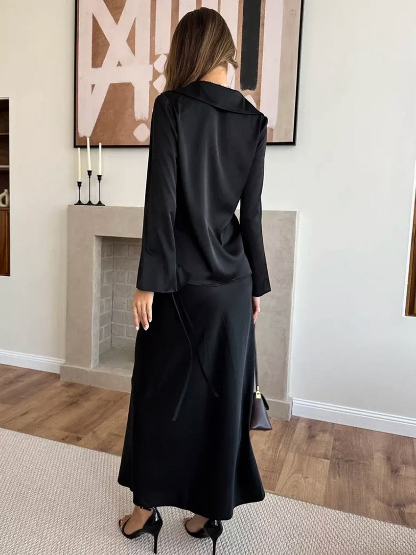 Bell Sleeve Tie Top Fishtail Skirt Set