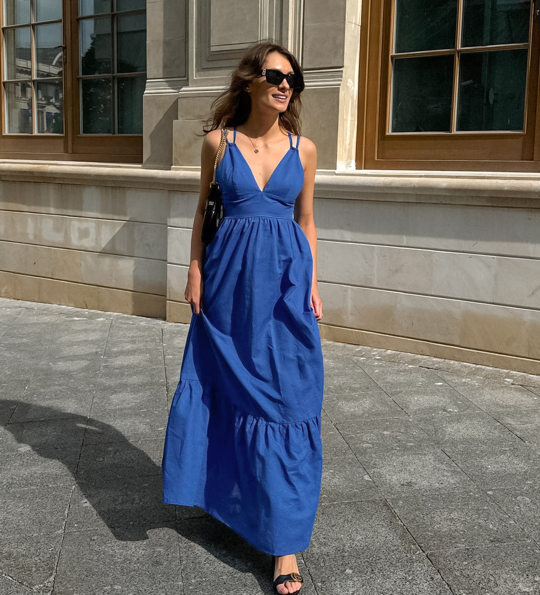Blue V-Neck Maxi Dress