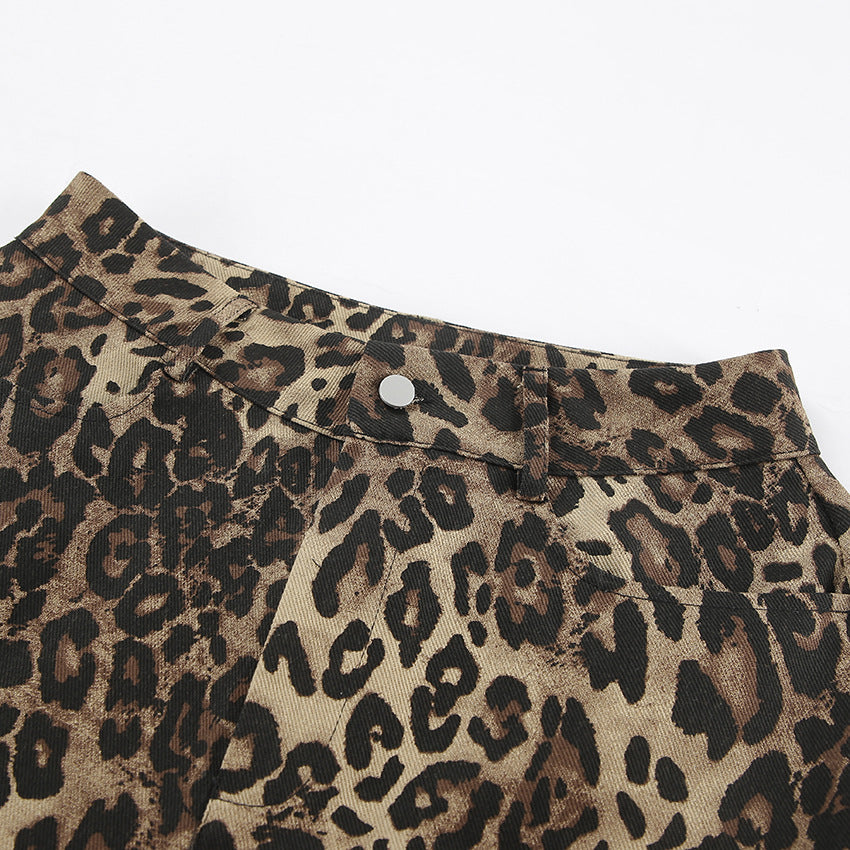 Leopard Print High Waist Long Pants