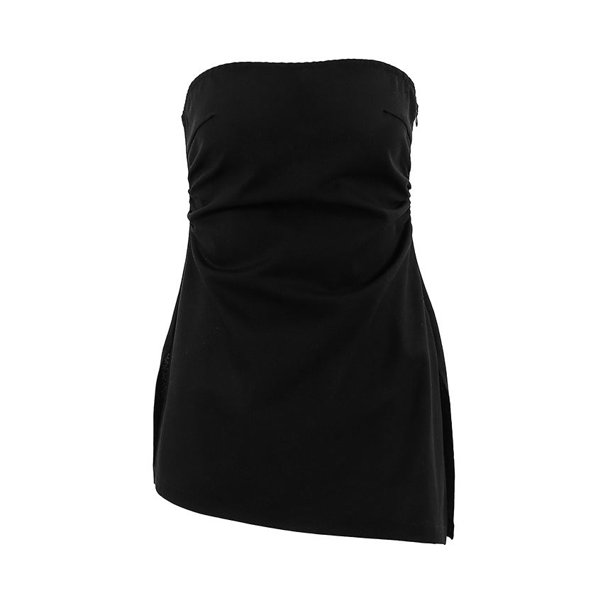 Slit Zipper Strapless Tops