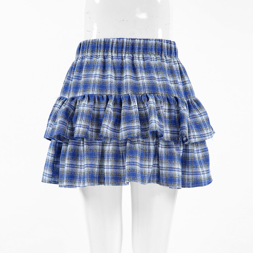 Cotton Blue Plaid Skirt