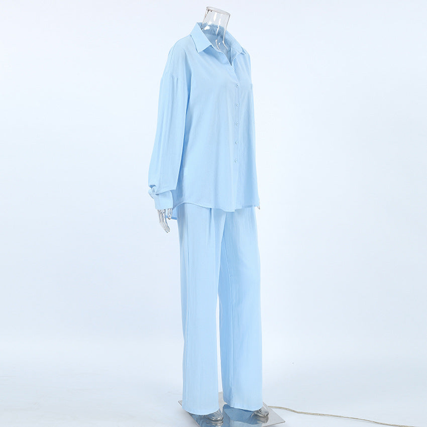 Cotton And Linen Loose Long-Sleeved Trousers Suit