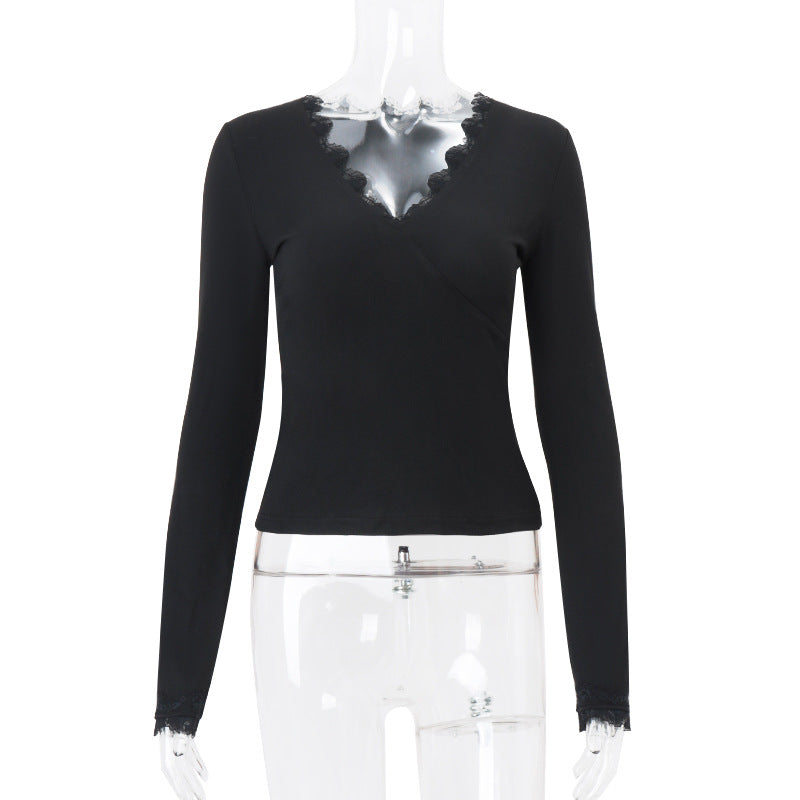 V-Neck Slim-Fit All-Match Solid Color Bottoming Top