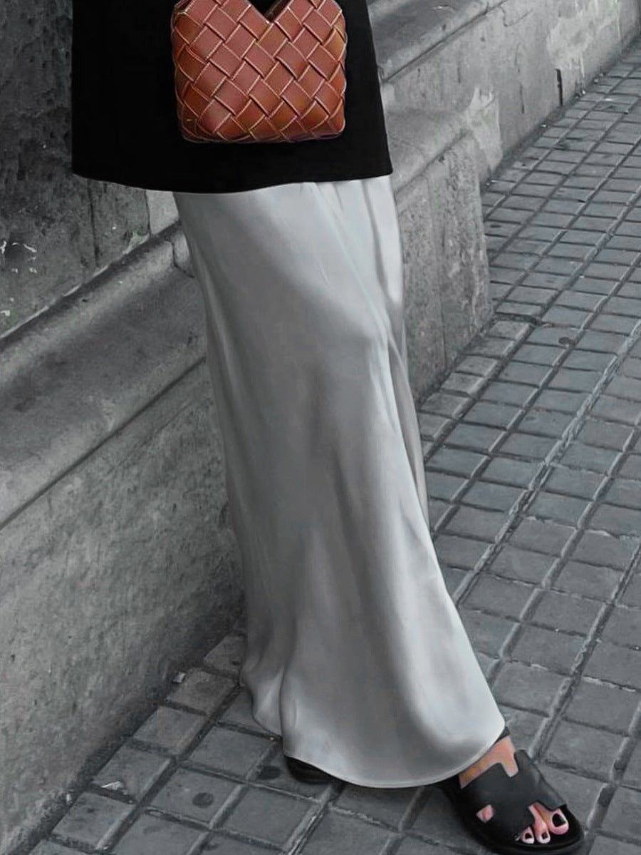 Gray Satin High Waist Mermaid Maxi Skirt