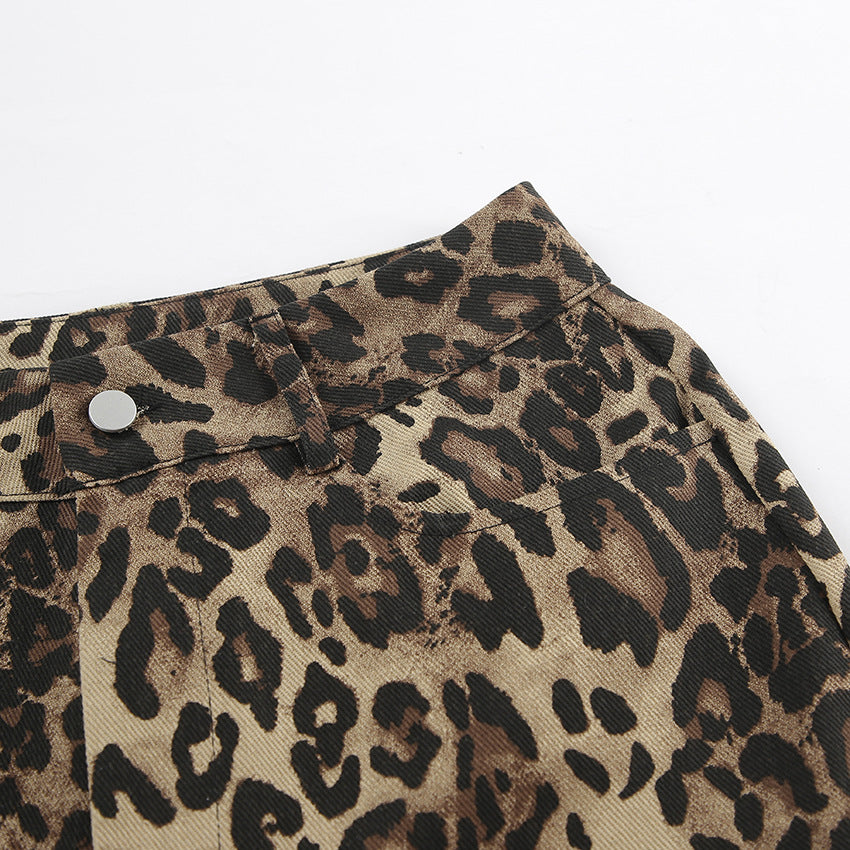 Leopard Print High Waist Long Pants