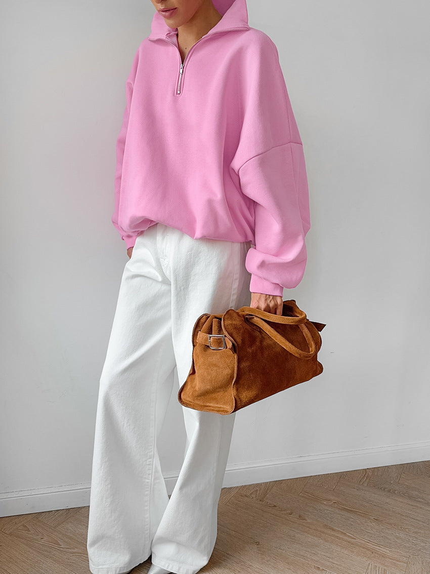 Lapel Zipper Pullover Sweatshirt