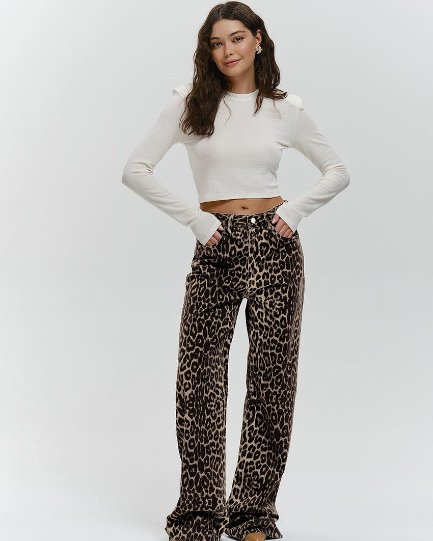 Loose Low Waist Leopard Print Trousers