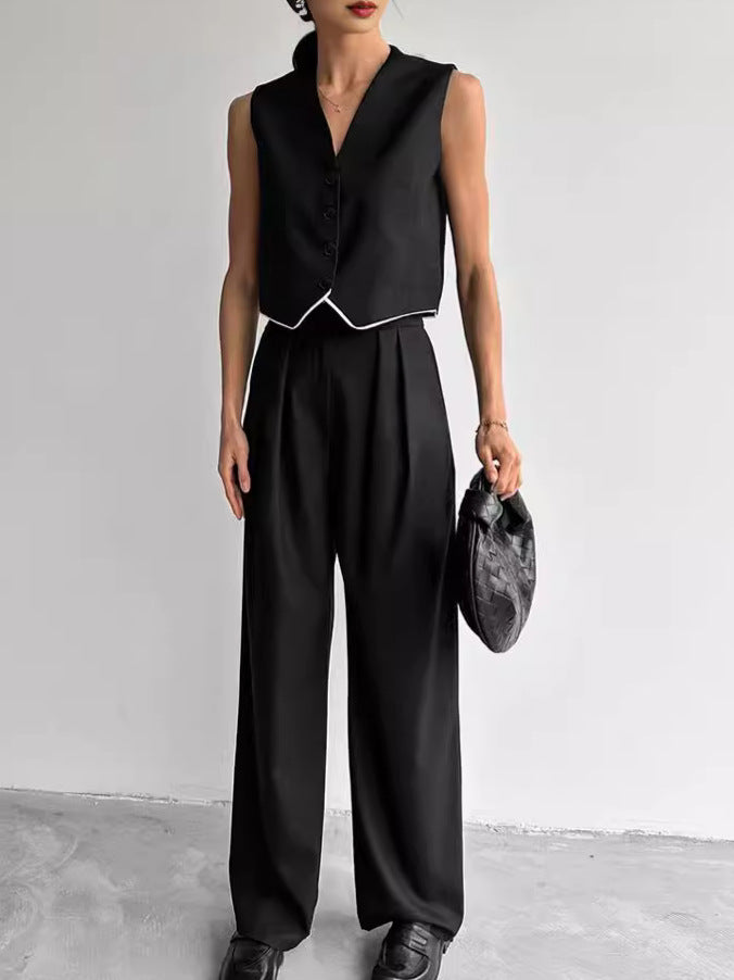 V Neck Sleeveless Tops and Long Trousers Set