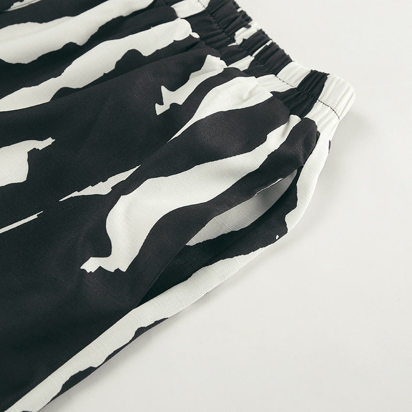 V-Neck Zebra Printed Pants Set