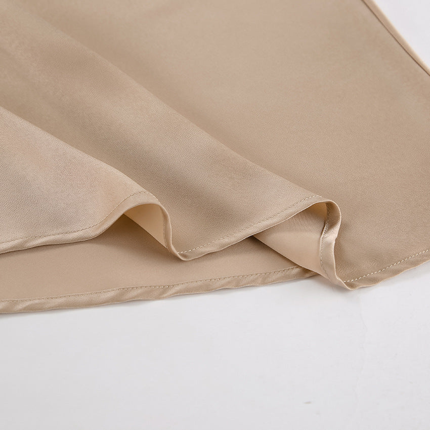 Beige Satin Long Skirt