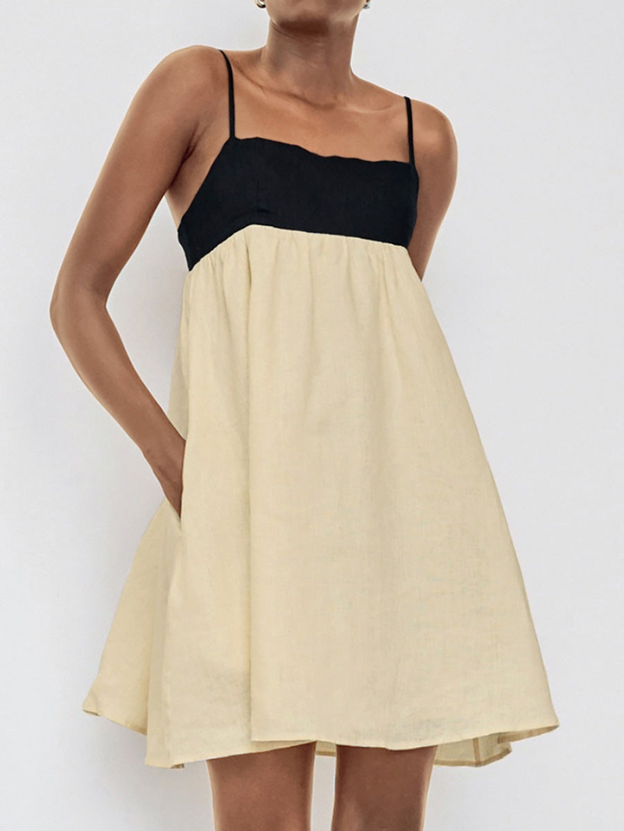 Color Block Backless Spaghetti Strap Short Dress