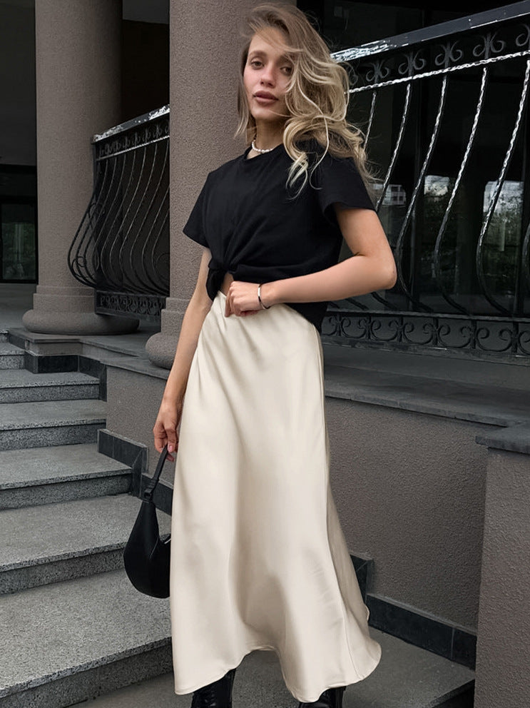 Solid Color Satin Long Skirts