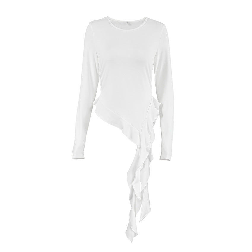 Pleated Ruffle Tassel Jersey Top