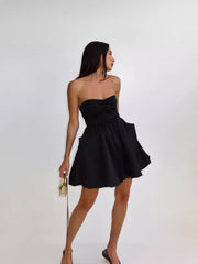 Sleeveless Sweetheart Neck Ruched Tube Top Flare Short Dress