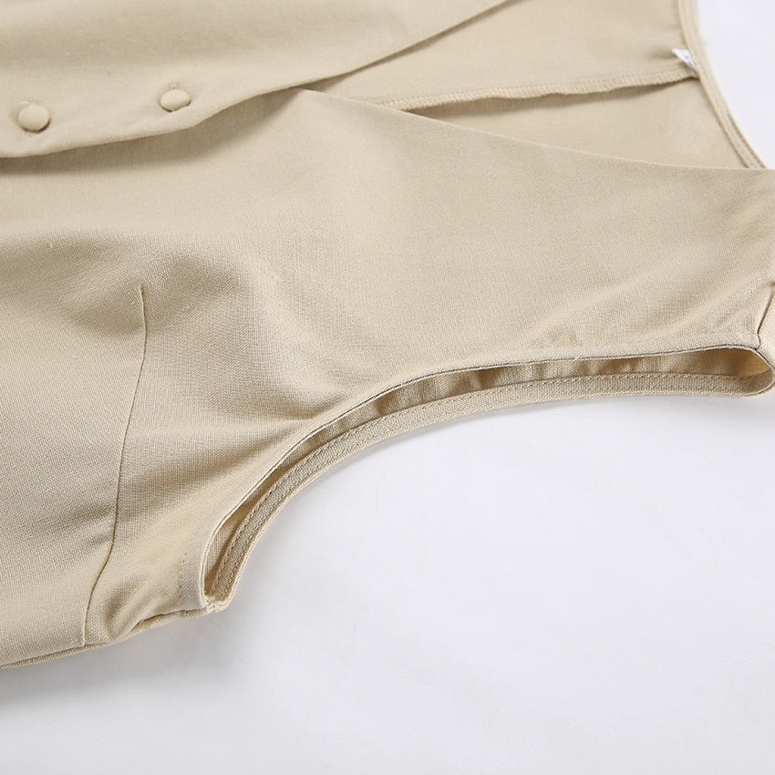 V Neck Vest Sleeveless Tops and Pockets Shorts Set