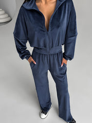 Dark Blue Velvet Track Suit