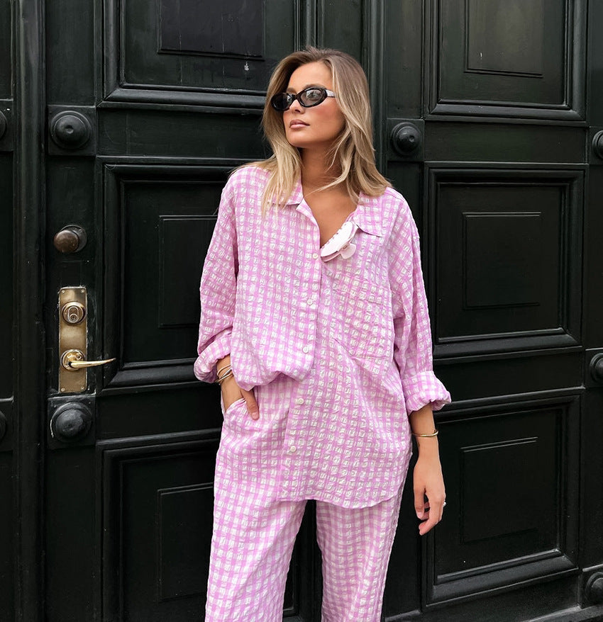 Pink Plaid Loose Set