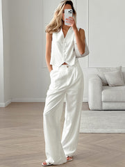 White Strapless Blazer Vest and Wide-Leg Pants 2 Piece Sets