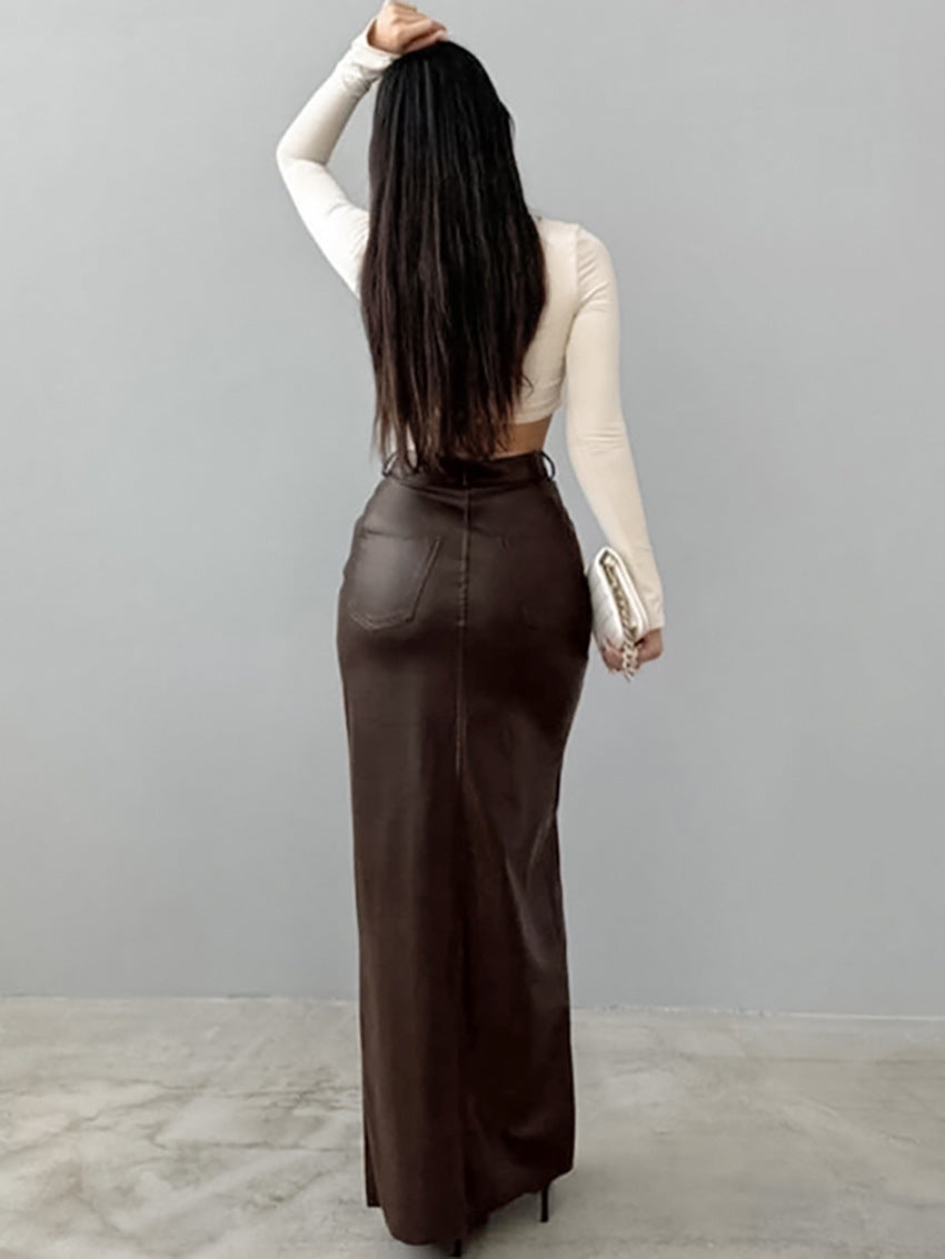 Matte Leather Straight Skirt