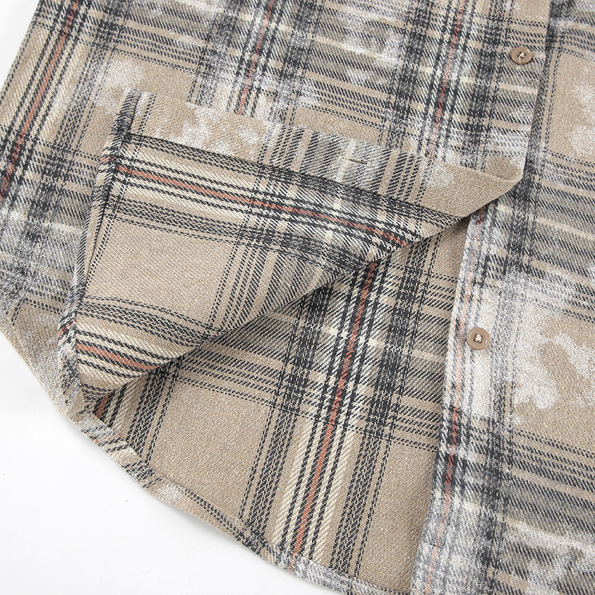 Vintage-Inspired Brushed Plaid Oversized Shirt