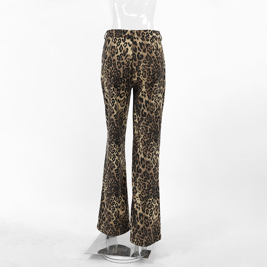 Loose Low Waist Leopard Print Trousers