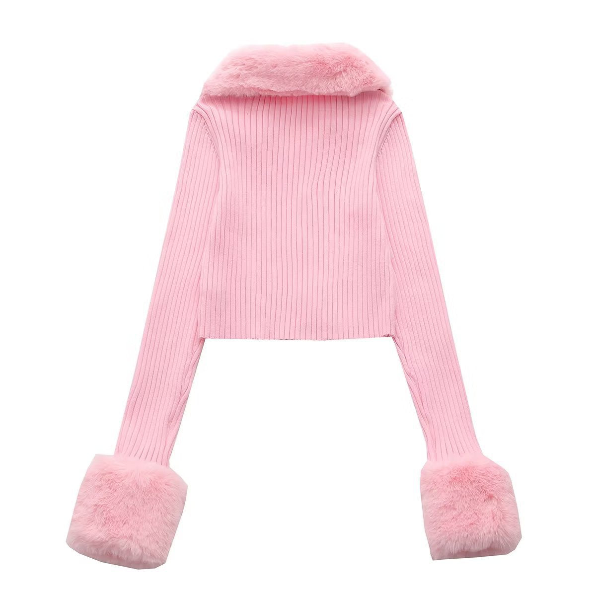 Christmas Sweet Pink Plush Zipper Cardigan