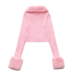 Christmas Sweet Pink Plush Zipper Cardigan