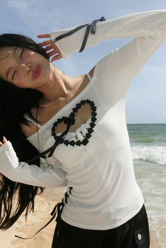 Off Shoulder Heart Design Y2K Top