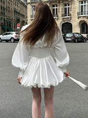 Puff Sleeves V Neck Mini Dress