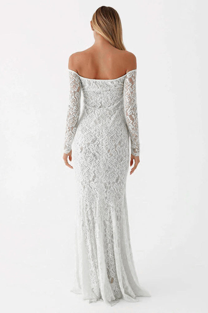 Lace Off Shoulder Long Sleeve Wedding Dress